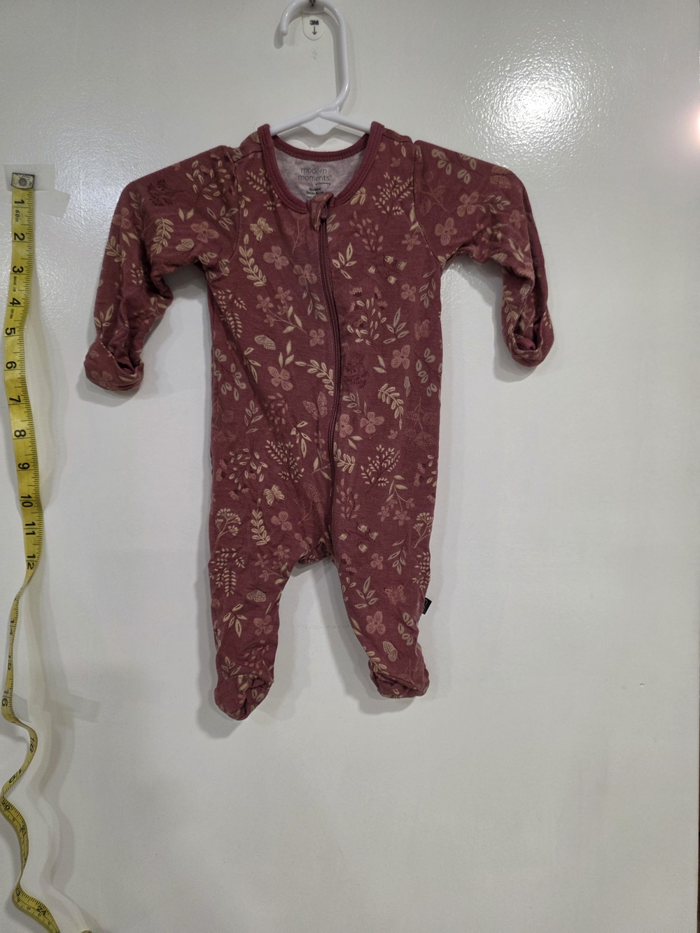 2 Way Zip-Front Floral Baby One-Piece Footie With Mittens- Mauve Pink
